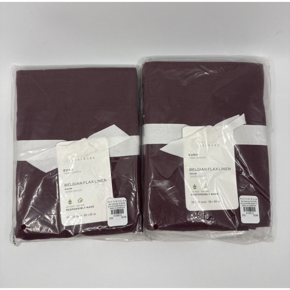 Pottery Barn Merlot Euro Belgian Flax Linen Shams Set Of 2 Luxury 26"x26" New